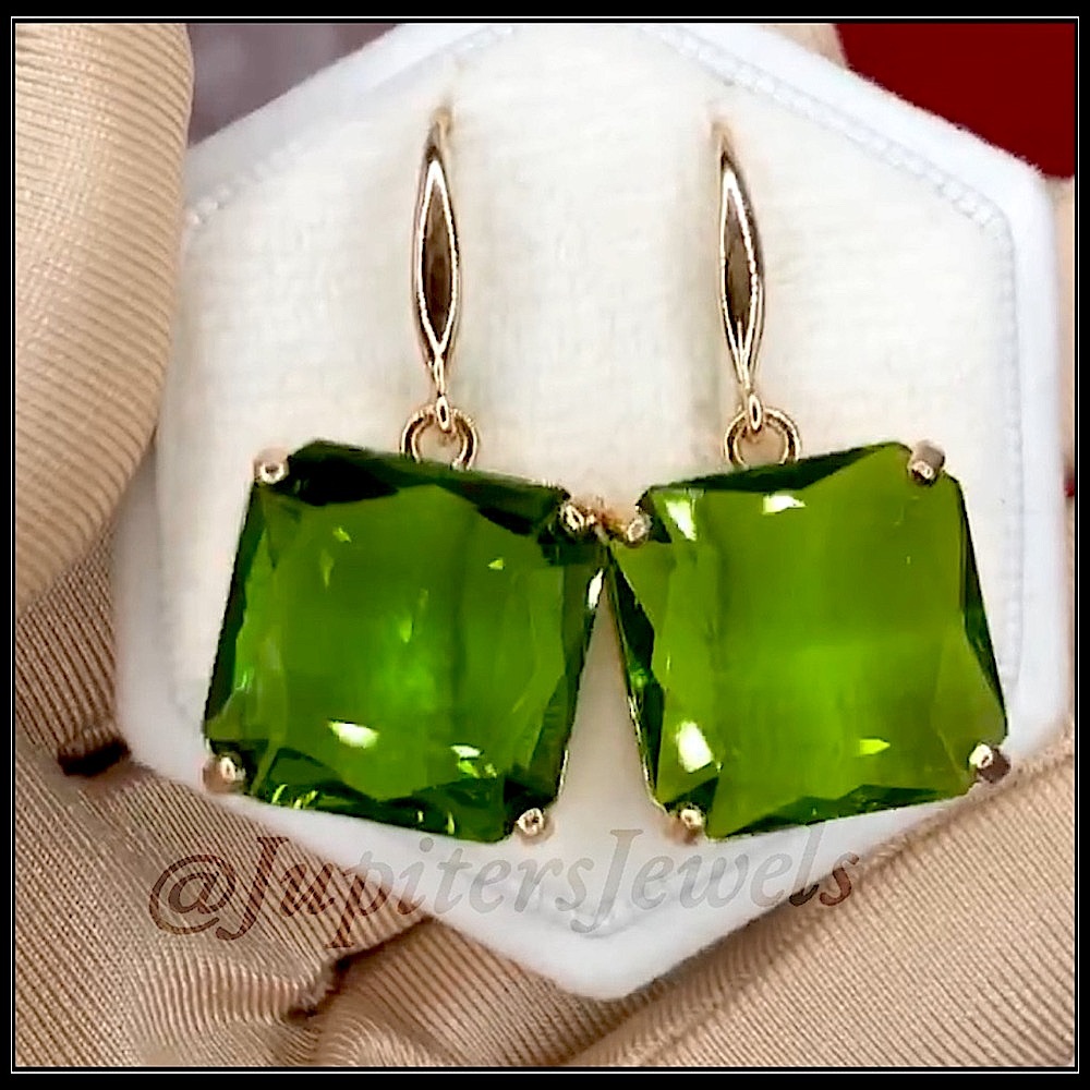 925 ice cube peridot emerald cut green gold translucent crystal lucite earrings